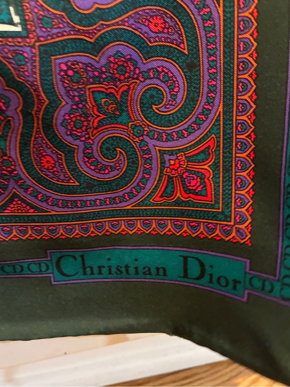 Christian Dior Silk Scarf in Plum and Deep Green - Picture 6 of 6